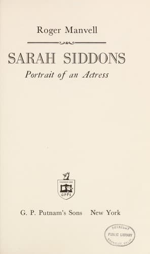 Cover of Sarah Siddons by Manvell, Roger