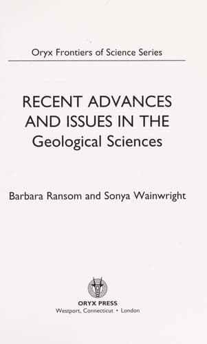 Cover of Recent advances and issues in the geological sciences by Barbara Leigh Ransom