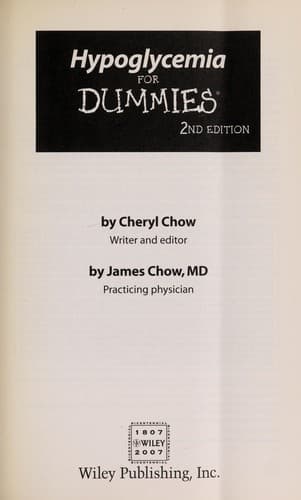 Cover of Hypoglycemia for dummies by Cheryl Chow