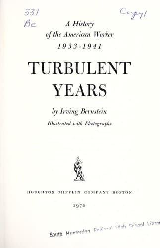 Cover of Turbulent years by Irving Bernstein
