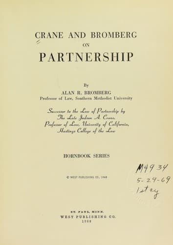 Cover of Crane and Bromberg on partnership by Judson A. Crane