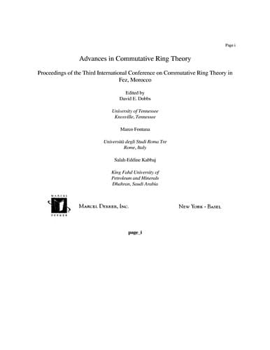 Cover of Advances in commutative ring theory by International Conference on Commutative Ring Theory (3rd Fès, Morocco)