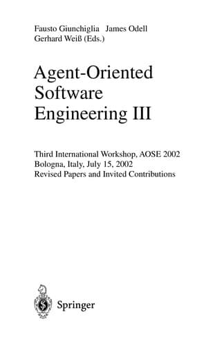 Cover of Agent-oriented software engineering III by AOSE 2002 (2002 Bologna, Italy)