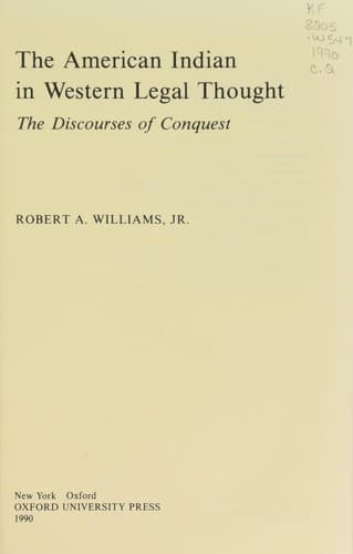 Cover of The American Indian in Western Legal Thought by Williams, Robert A