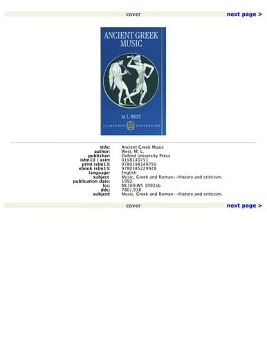 Cover of Ancient Greek music by M. L. West