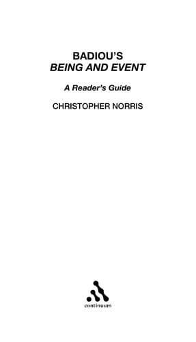 Cover of Badiou's Being and event by Christopher Norris