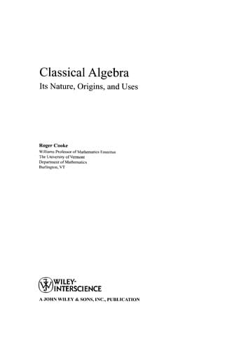 Cover of Classical Algebra by Roger Cooke