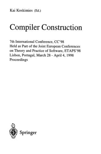 Cover of Compiler construction by International Conference on Compiler Construction (7th 1998 Lisbon, Portugal)