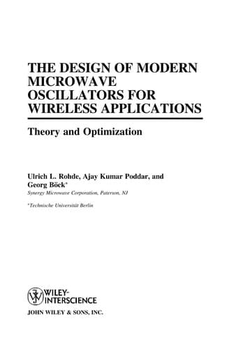 Cover of The design of modern microwave oscillators for wireless applications by Ulrich L. Rohde