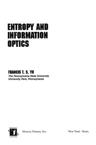 Cover of Entropy and information optics by Yu, Francis T. S