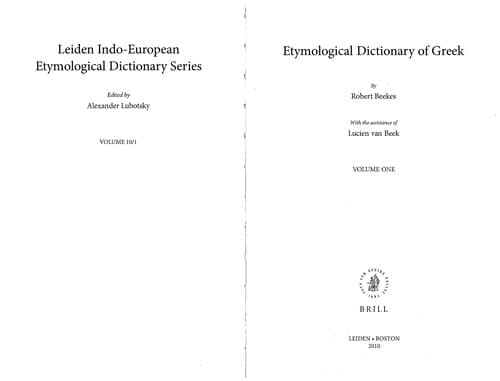 Cover of Etymological dictionary of Greek by R. S. P. Beekes