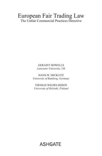 Cover of European fair trading law by Geraint G. Howells