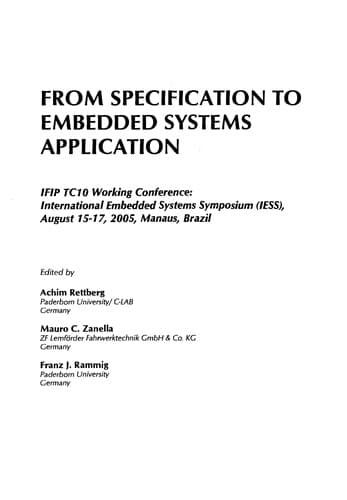Cover of From specification to embedded systems application by IFIP TC10 Working Conference: International Embedded Systems Symposium (2005 Manaus, Brazil)