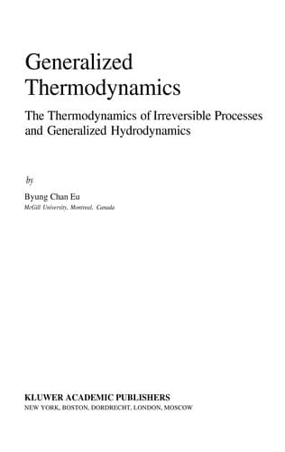 Cover of Generalized thermodynamics by B. C. Eu