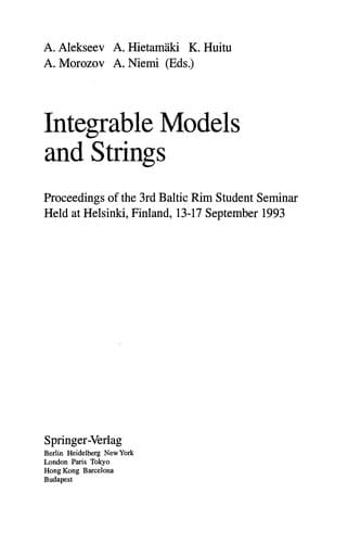 Cover of Integrable models and strings by Baltic Rim Student Seminar (3rd 1993 Helsinki, Finland)