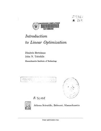 Cover of Introduction to Linear Optimization by Dimitris Bertsimas
