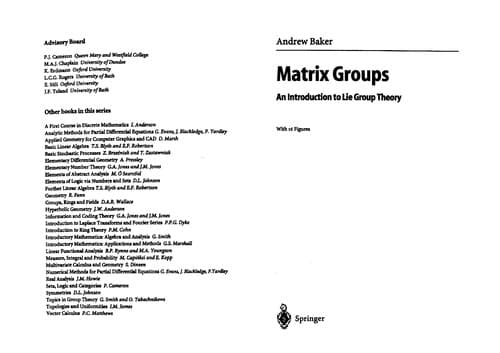 Cover of Matrix groups by Andrew Baker