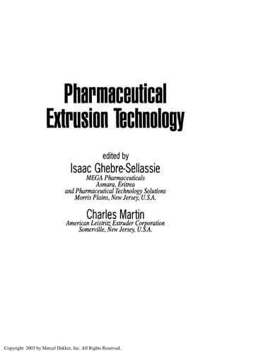 Cover of Pharmaceutical extrusion technology by Isaac Ghebre-Sellassie