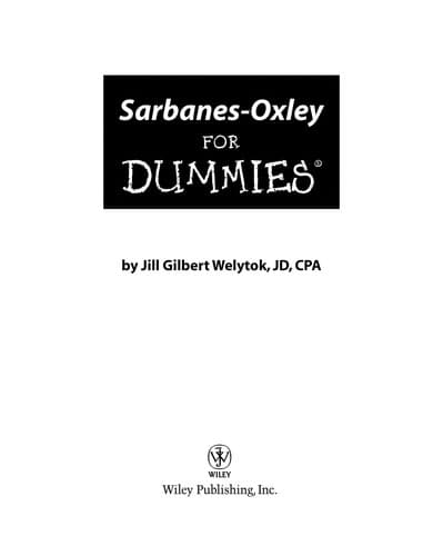 Cover of Sarbanes-Oxley for dummies by Jill Gilbert Welytok