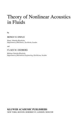 Cover of Theory of nonlinear acoustics in fluids by Bengt O. Enflo