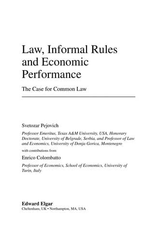 Cover of Law, informal rules and economic performance by Svetozar Pejovich
