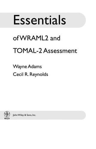 Cover of Essentials of WRAML2 and TOMAL-2 assessment by Wayne Adams