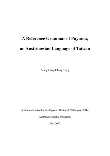 Cover of A reference grammar of Puyuma, an Austronesian language of Taiwan by Stacy Fang-Ching Teng