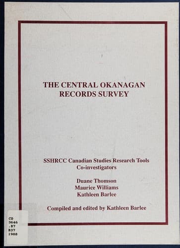 Cover of The Central Okanagan records survey by Kathleen Barlee