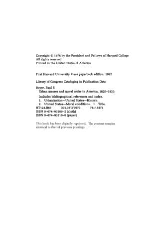 Cover of Urban masses and moral order in America, 1820-1920 by Paul S. Boyer