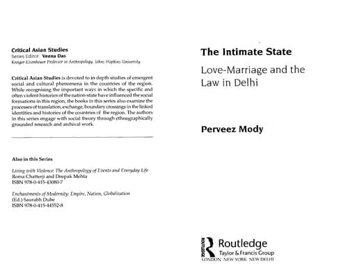 Cover of The intimate state by Perveez Mody