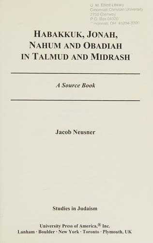Cover of Habakkuk, Jonah, Nahum and Obiadiah in Talmud and Midrash by Jacob Neusner