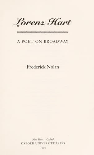 Cover of Lorenz Hart by Frederick W. Nolan
