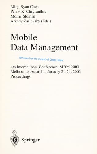 Cover of Mobile data management by MDM 2003 (2003 Melbourne, Vic.)