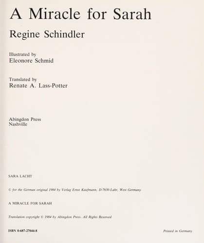 Cover of A miracle for Sarah by Regine Schindler
