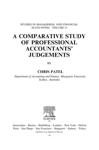 Cover of A comparative study of professional accountants' judgements by Chris Patel
