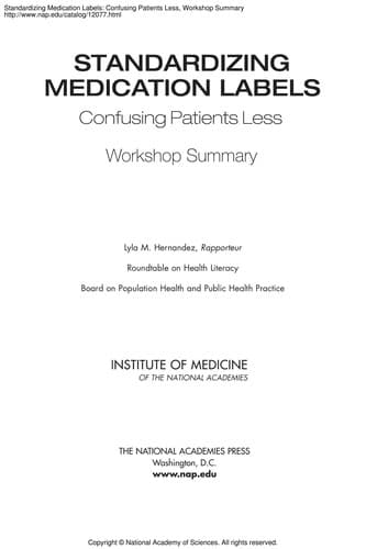 Cover of Standardizing medication labels by Institute of Medicine (U.S.). Roundtable on Health Literacy